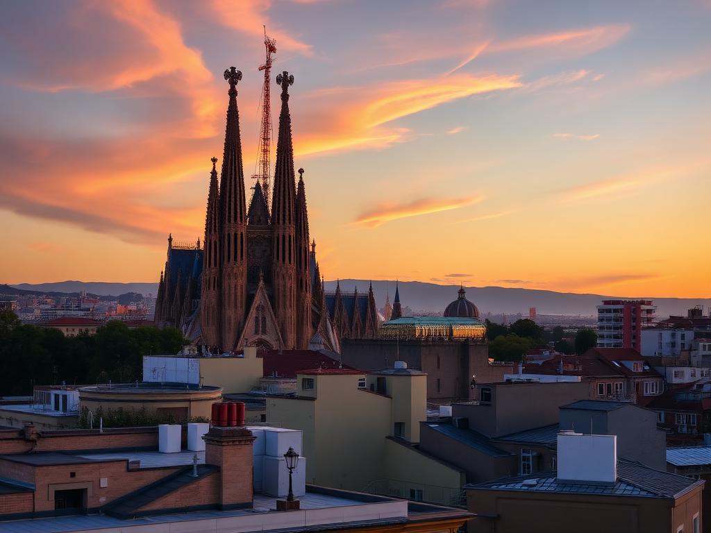 La Sagrada Família à Barcelone au coucher du soleil